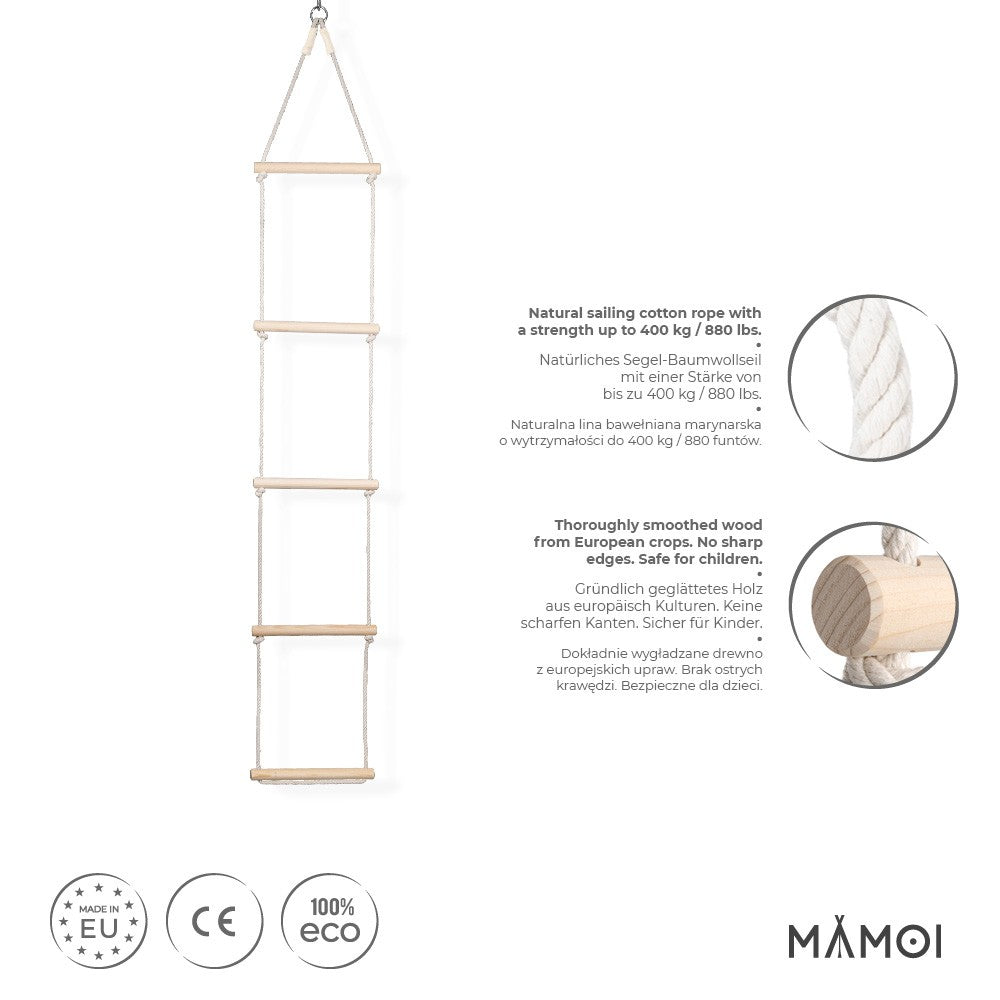 MAMOI® Strickleiter strapazierfähige Kletterleiter für Kinder aus Holz und Baumwollkordel, skandinavisches Design, 100% ECO, hergestellt in der EU.-1