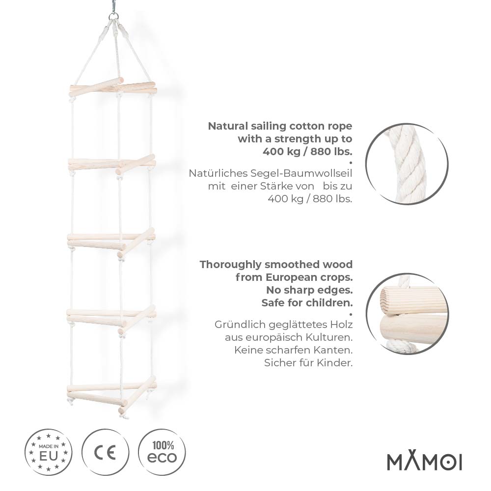 MAMOI® Dreieck Hänge Leiter für Kinder | Strickleiter Kinder Outdoor scandi Design | Nachhaltig Hängeleiter Kinder aus natürlichem Holz | 100% ECO | Made in EU-1