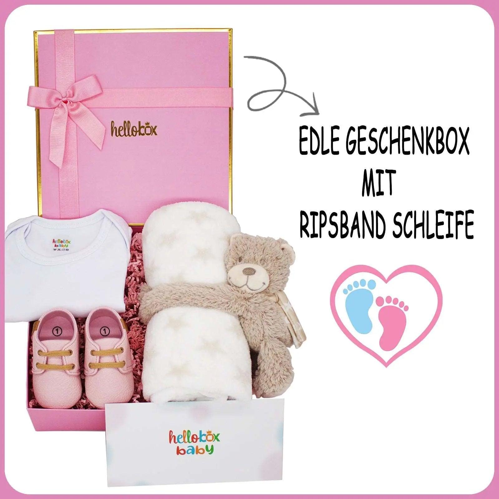 Hello box Baby Geschenkset zur Geburt für mädchen, Neugeborene geschenkset mit Lauflernschuhe, Babydecke, Kuscheltier Rosa Mädchen-1