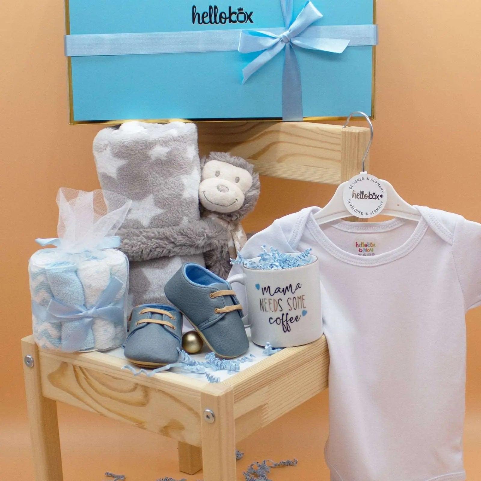 Hellobox Geschenke für neugeborene mit Babydecke, Kuscheltier (17 Teile) (Blau/Weiss/Grau) Junge-2