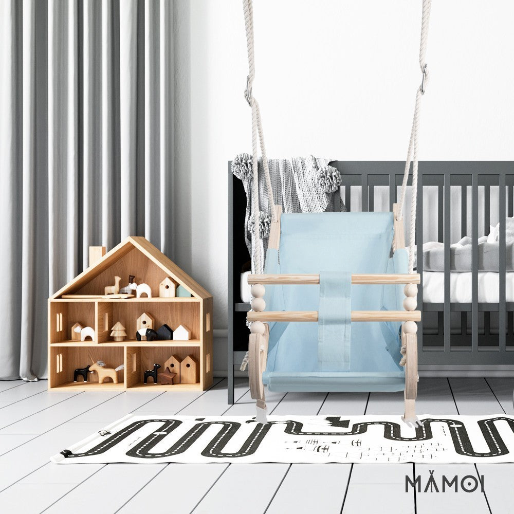 MAMOI® Stoffschaukel Kinder für Kinder mit Sitzgurt | Kleinkindschaukel für Draußen aus Holz und Baumwolle | Baby Hängeschaukel modernes Design | 100% ECO | Made in EU-4